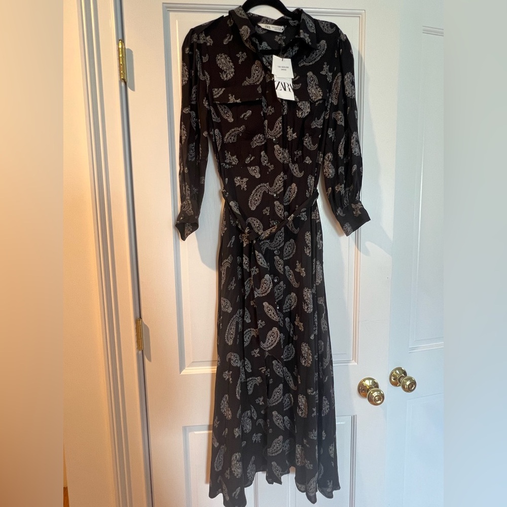 Zara Black Paisley Print Dress